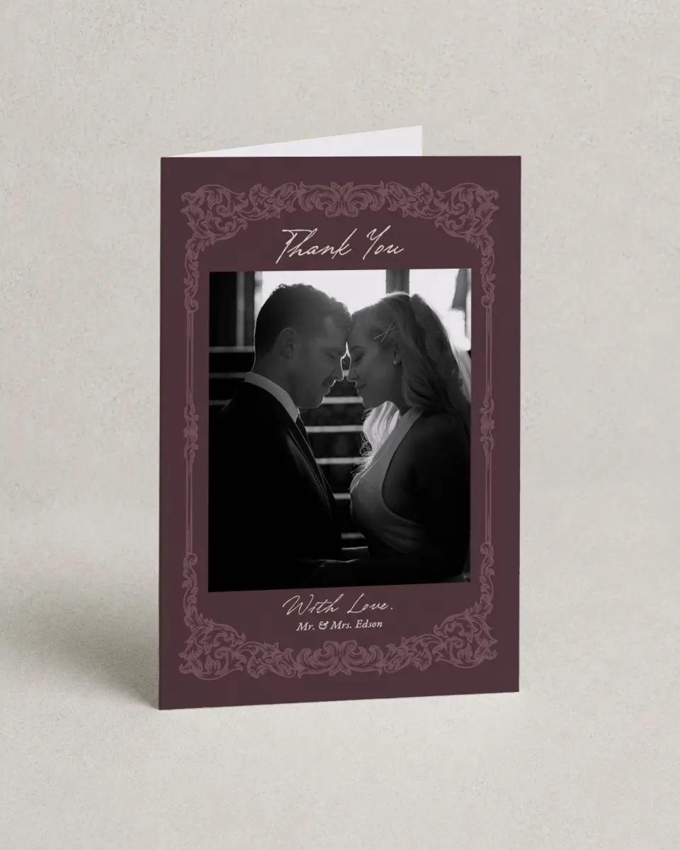 This is a 4" x 6" Folded Thank You Card called Victorian Aura printed in full color on Premium Smooth paper