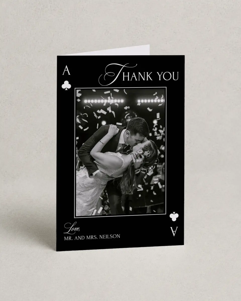 This is a 4" x 6" Folded Thank You Card called Elevated Vegas printed in full color on Premium Smooth paper