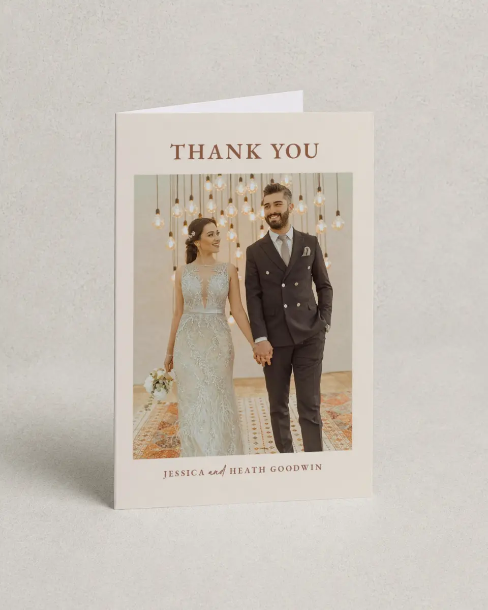This is a 4" x 6" Folded Thank You Card called Plush Petals printed in full color on Premium Smooth paper