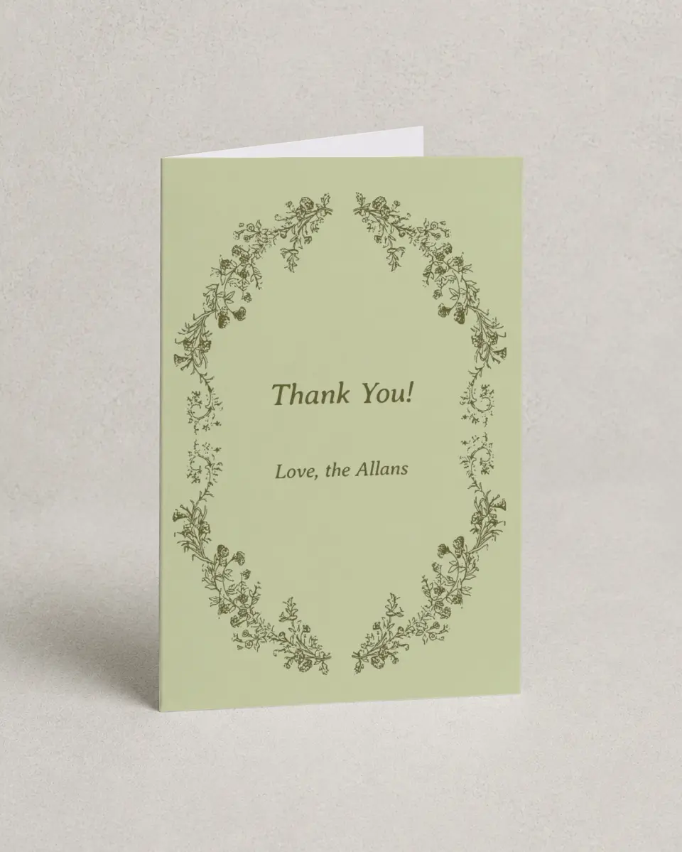 This is a 4" x 6" Folded Thank You Card called Vintage Chinoiserie printed in full color on Premium Smooth paper