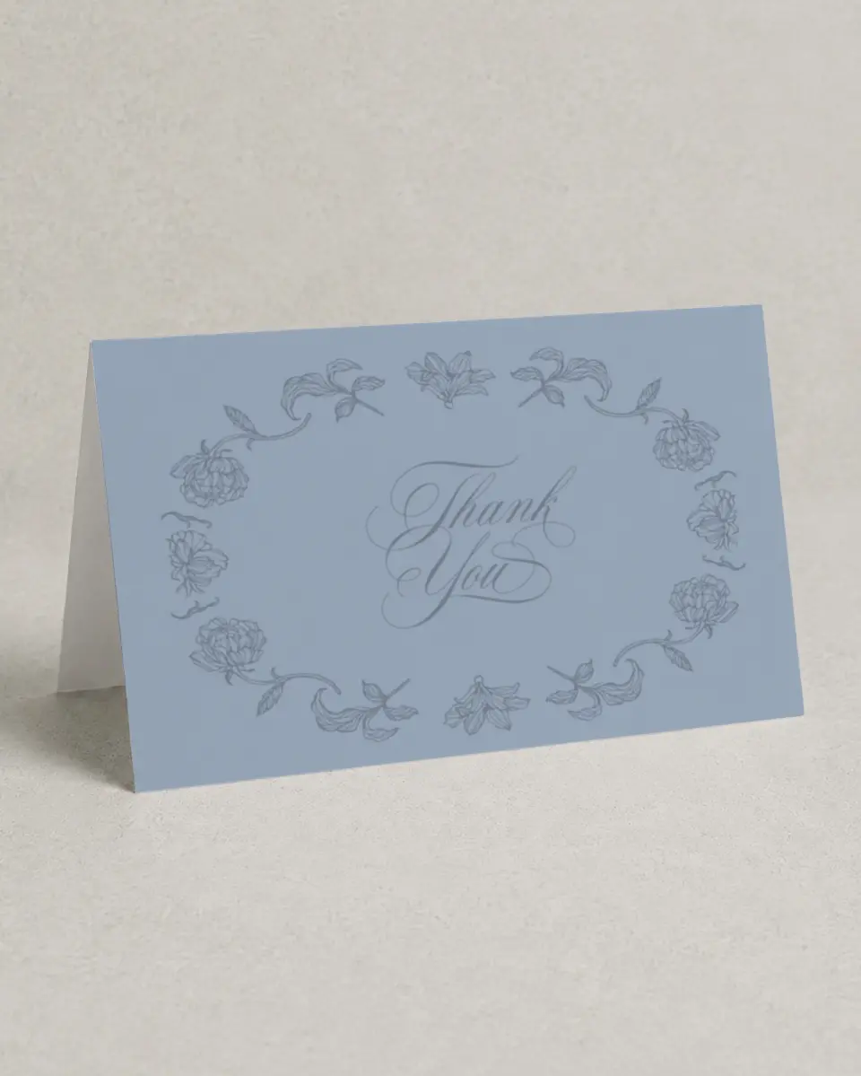 This is a 4" x 6" Folded Thank You Card called Pressed Petals printed in full color on Premium Smooth paper