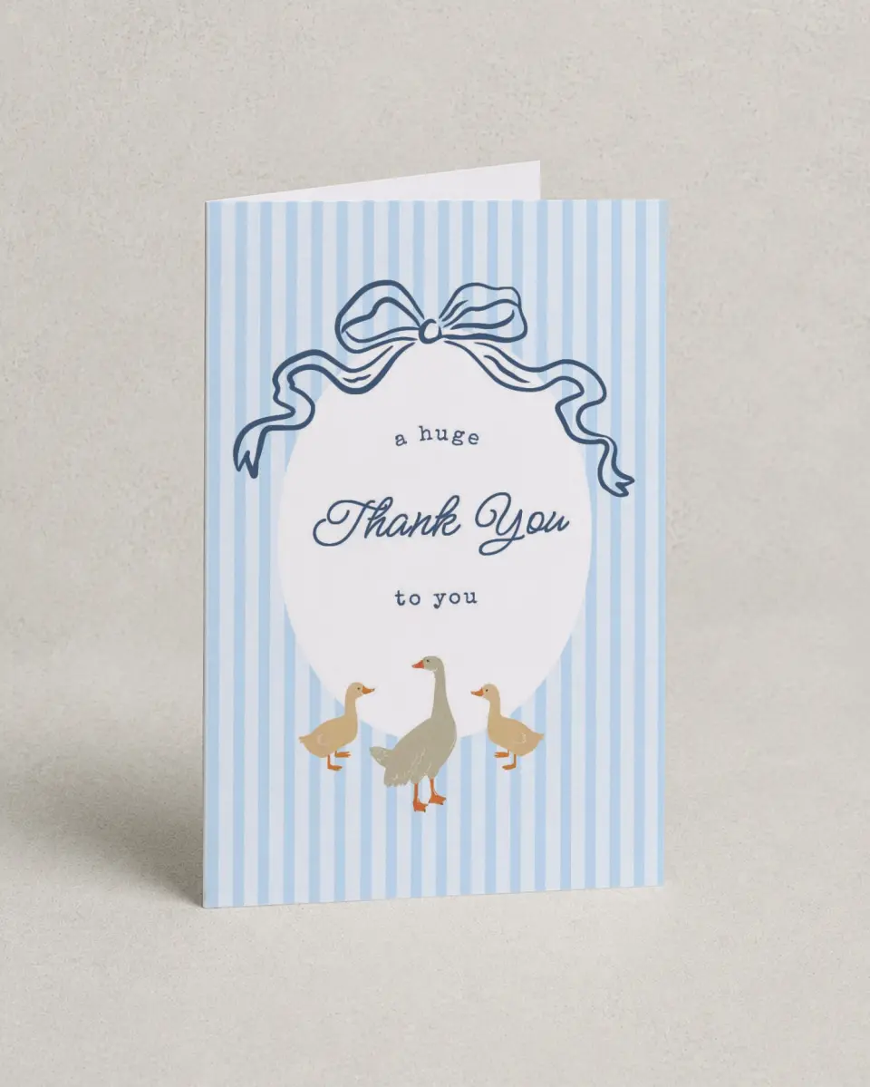 This is a 4" x 6" Folded Baby Shower Thank You Card called Little Duckling printed in full color on Premium Smooth paper