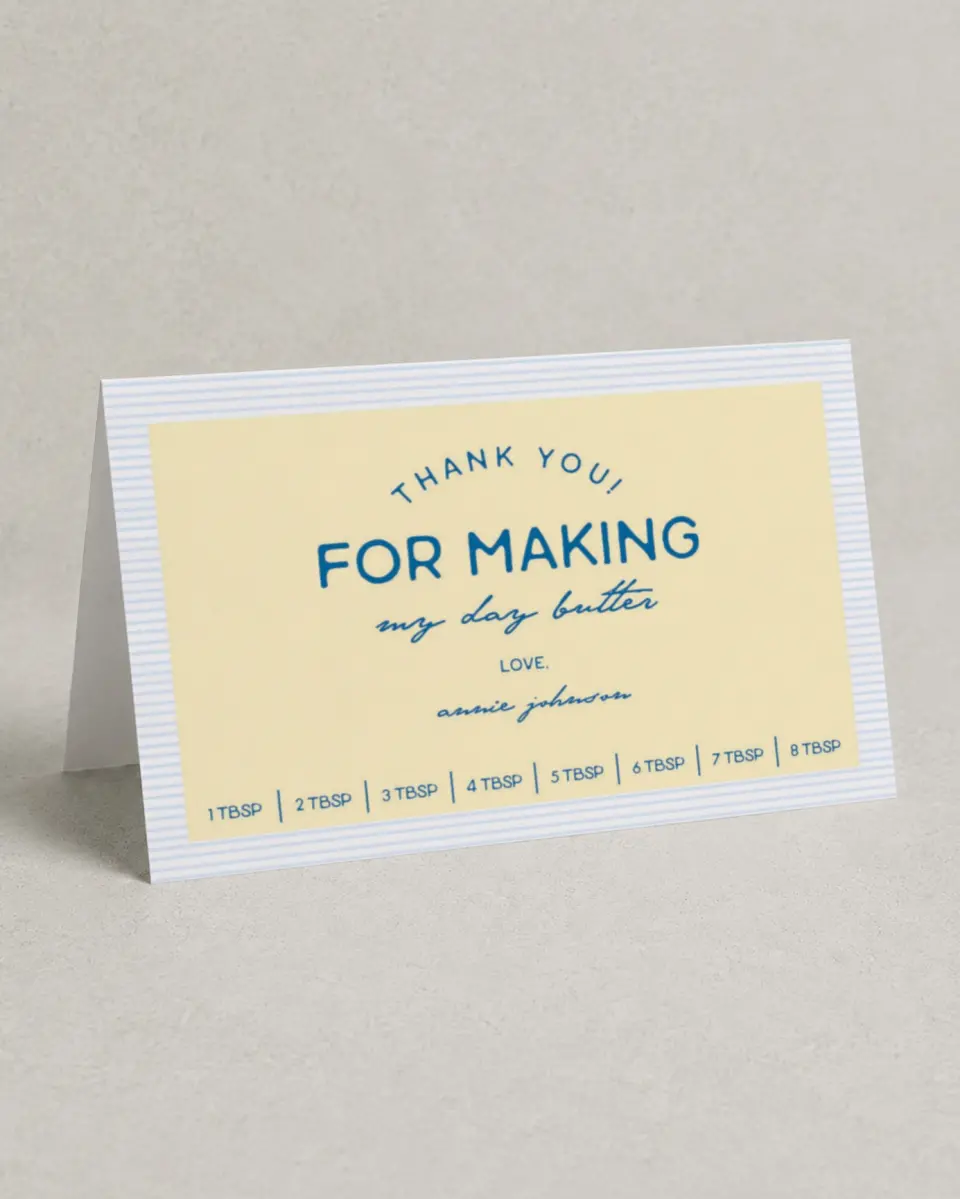 This is a 4" x 6" Folded Baby Shower Thank You Card called Nothing Butter printed in full color on Premium Smooth paper
