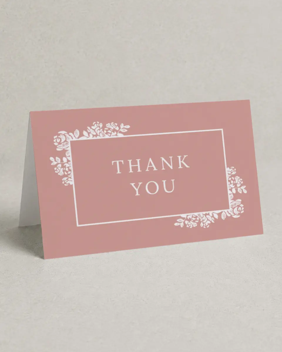 This is a 4" x 6" Folded Funeral Thank You Card called Beloved Blooms printed in full color on Premium Smooth paper
