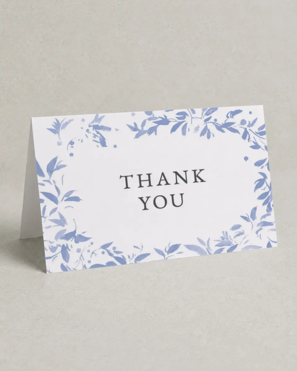 This is a 4" x 6" Folded Funeral Thank You Card called Gentle Botanics printed in full color on Premium Smooth paper