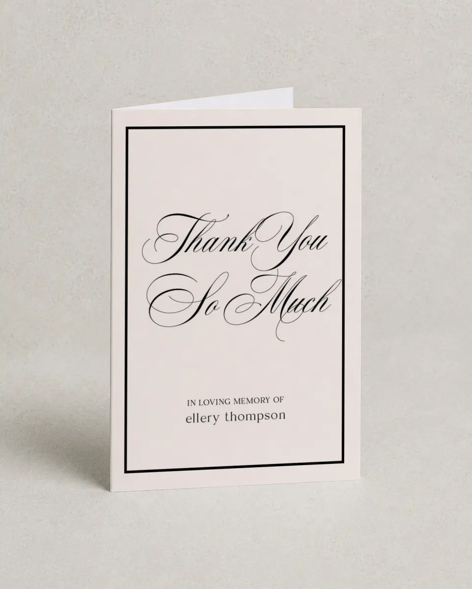 This is a 4" x 6" Folded Funeral Thank You Card called New Light printed in full color on Premium Smooth paper