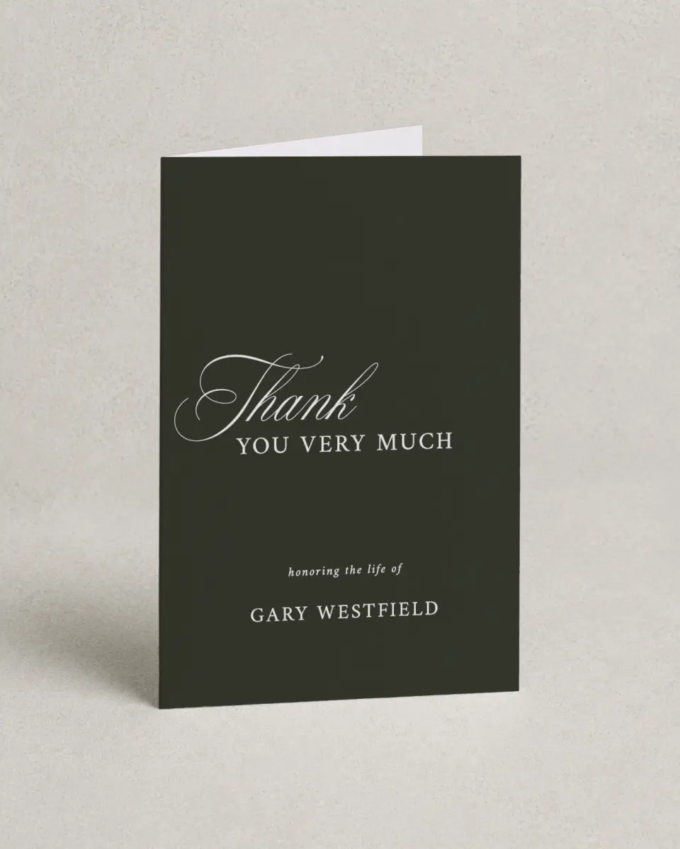 This is a 4" x 6" Folded Funeral Thank You Card called Leaving a Legacy printed in full color on Premium Smooth paper