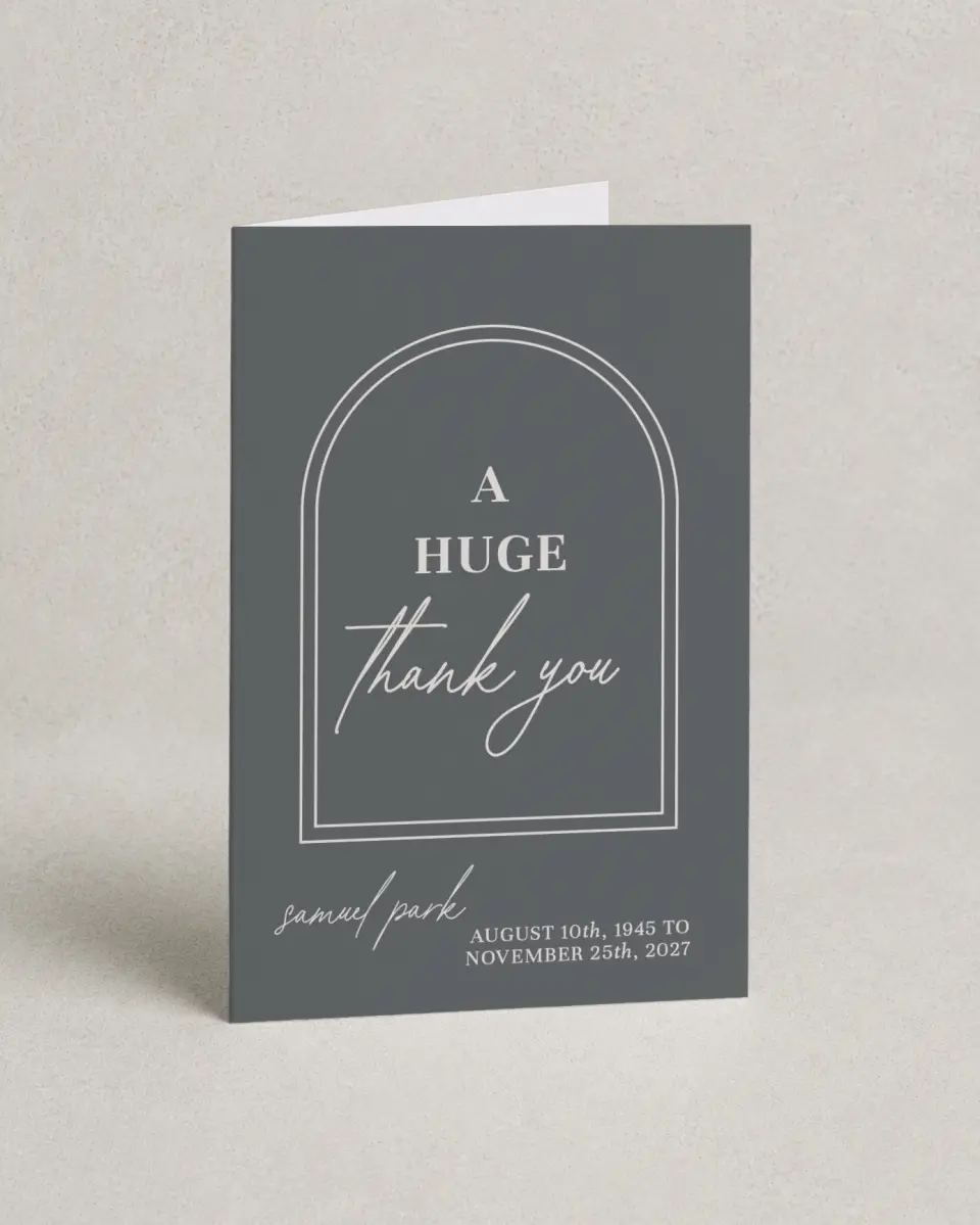 This is a 4" x 6" Folded Funeral Thank You Card called Remembered Forever printed in full color on Premium Smooth paper