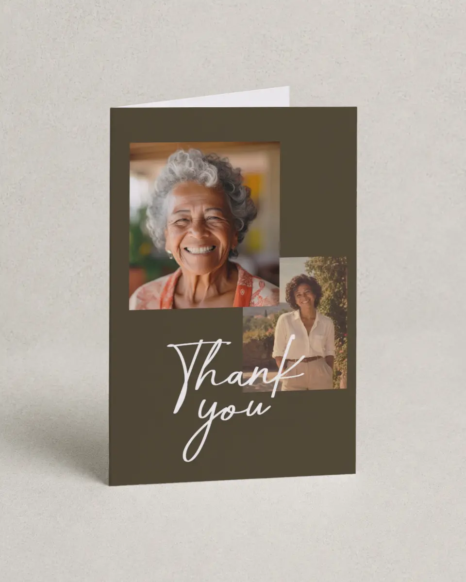 This is a 4" x 6" Folded Funeral Thank You Card called In Our Hearts printed in full color on Premium Smooth paper