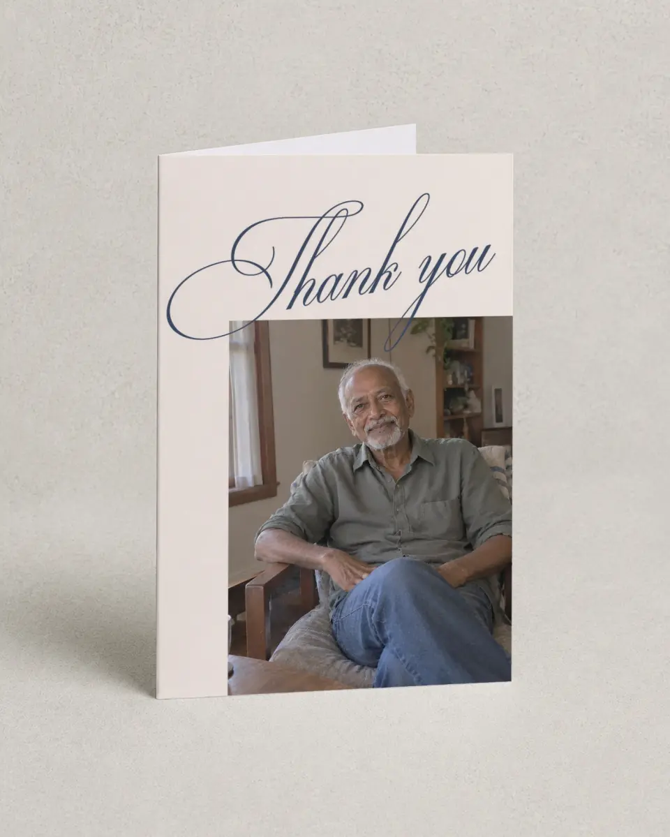 This is a 4" x 6" Folded Funeral Thank You Card called Forever Loved printed in full color on Premium Smooth paper