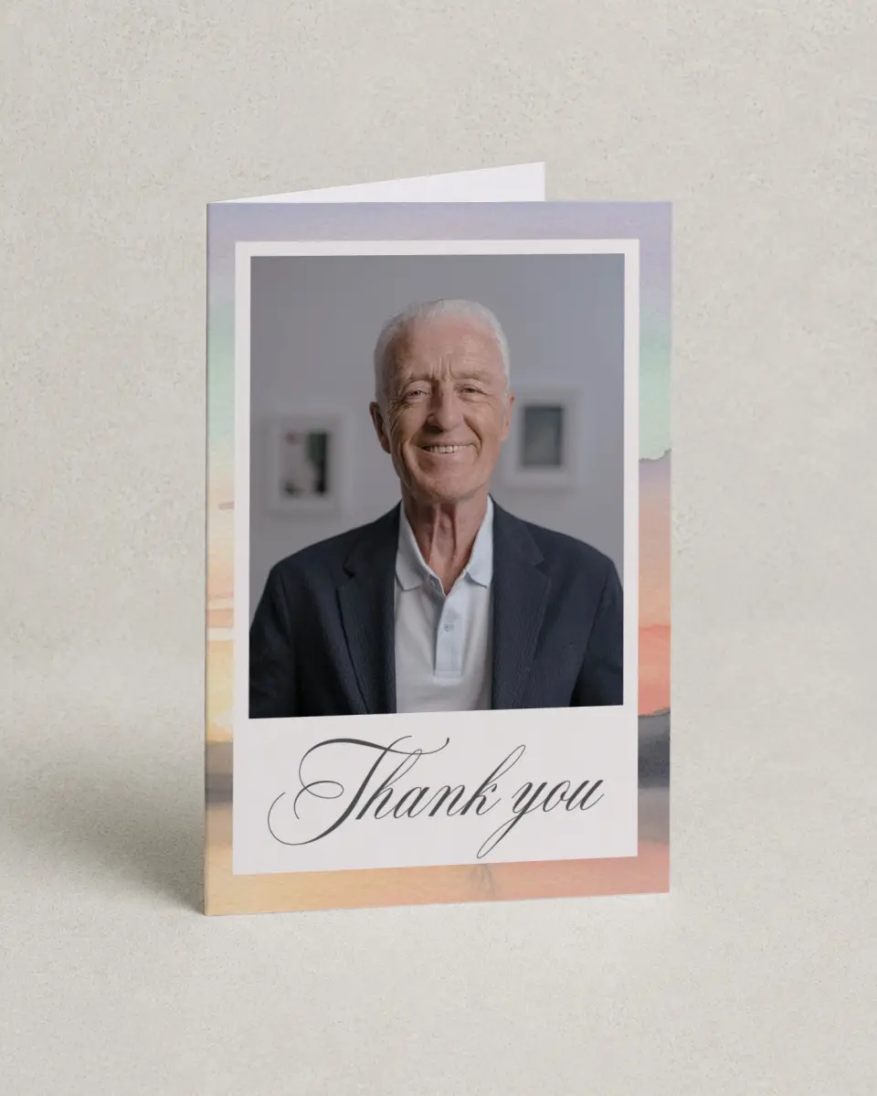This is a 4" x 6" Folded Funeral Thank You Card called Our Beloved printed in full color on Premium Smooth paper