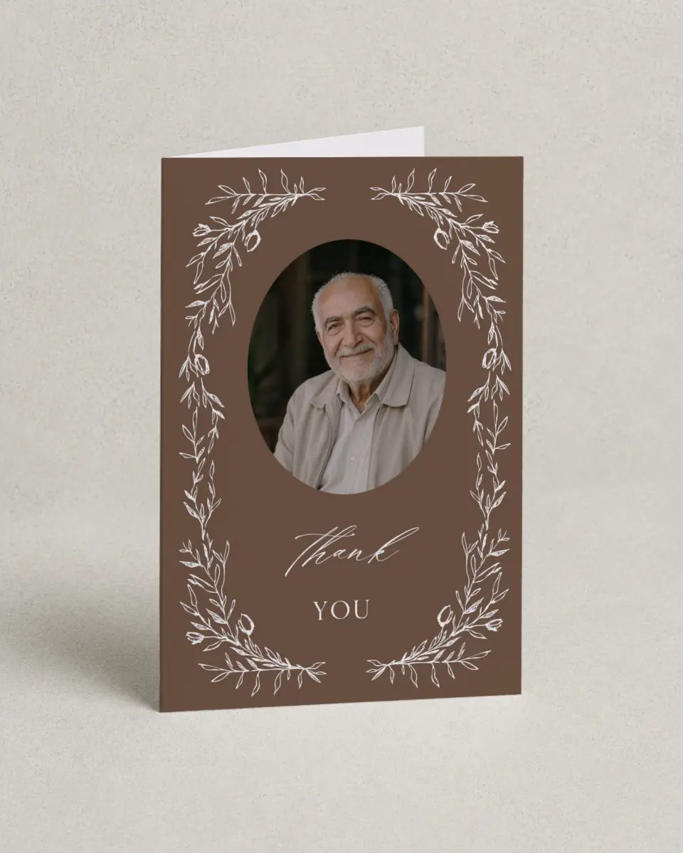 This is a 4" x 6" Folded Funeral Thank You Card called With Loving Memory printed in full color on Premium Smooth paper