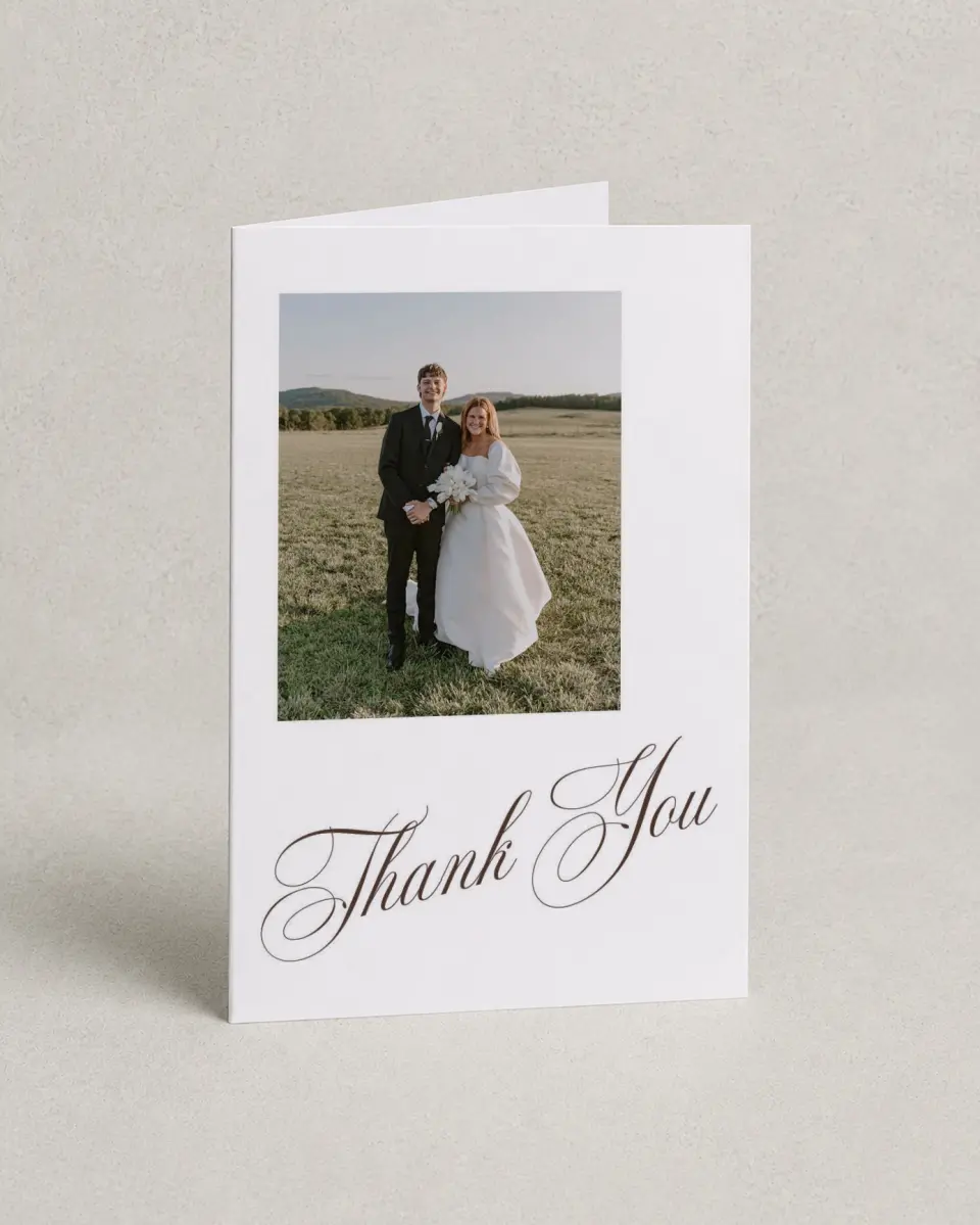 This is a 4" x 6" Folded Thank You Card called The Isabelle printed in full color on Premium Smooth paper
