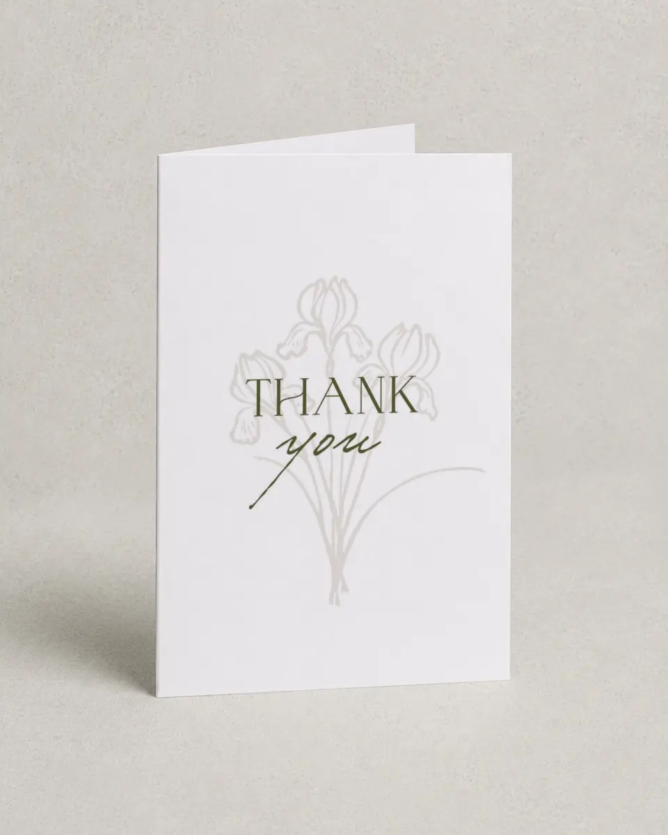 This is a 4" x 6" Folded Thank You Card called The Georgia printed in full color on Premium Smooth paper