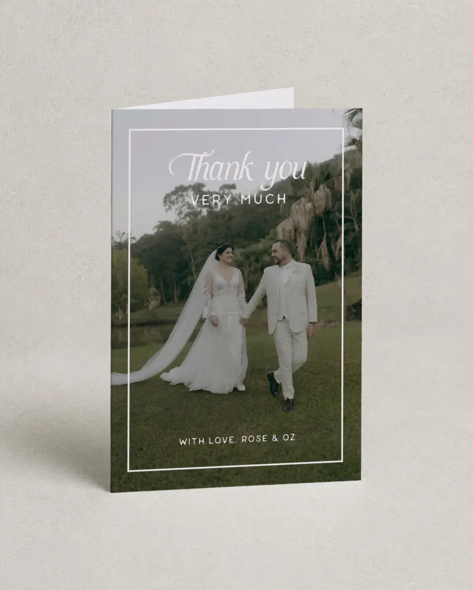 This is a 4" x 6" Folded Thank You Card called The Rosemary printed in full color on Premium Smooth paper