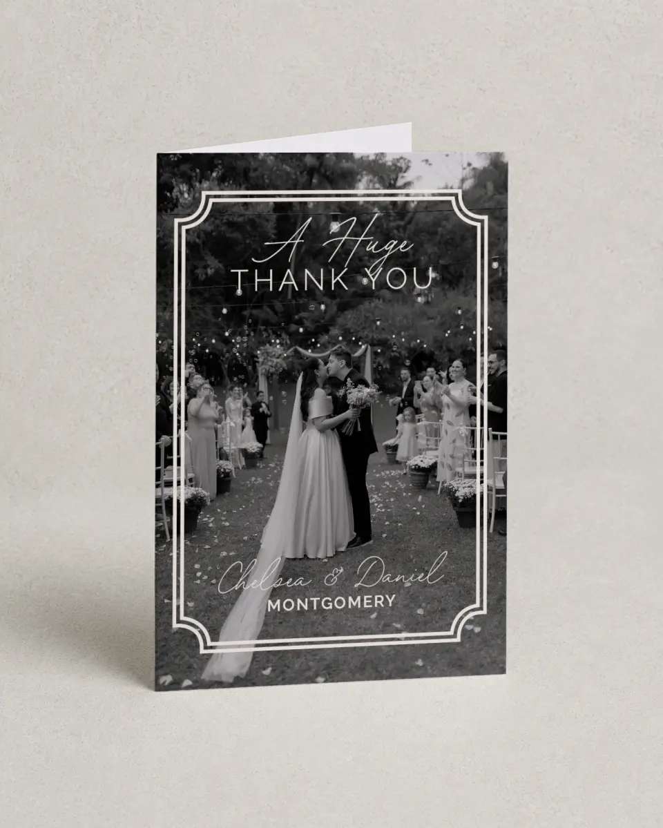 This is a 4" x 6" Folded Thank You Card called The Chelsea printed in full color on Premium Smooth paper