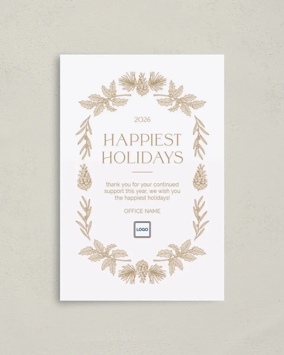This is a 4.8" x 6.8" Folded Christmas Card called Holiday Harvest printed in full color