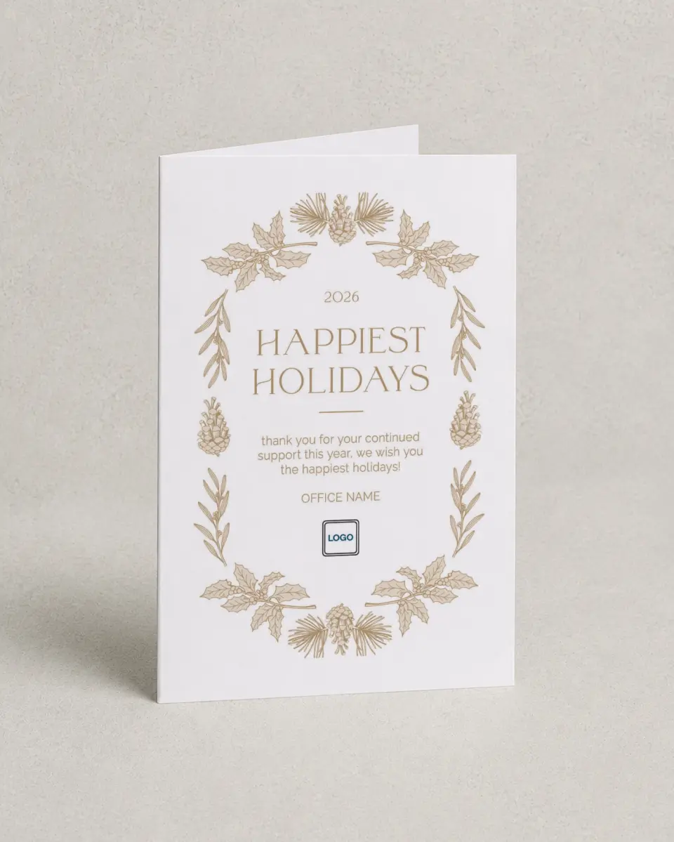 This is a 4.8" x 6.8" Folded Christmas Card called Holiday Harvest printed in full color