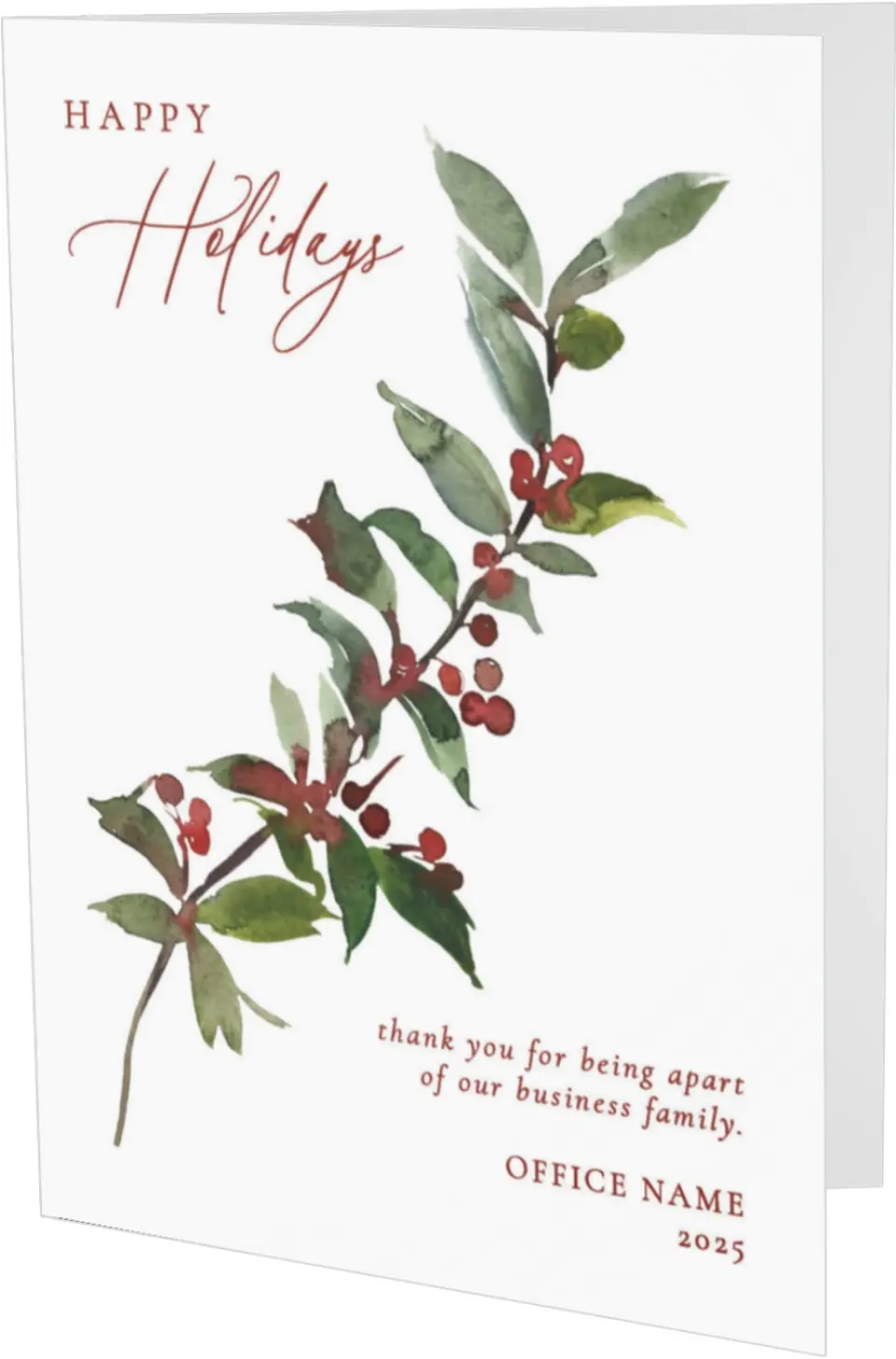 This is a 4.8" x 6.8" Folded Christmas Card called Holly Holidays printed in full color