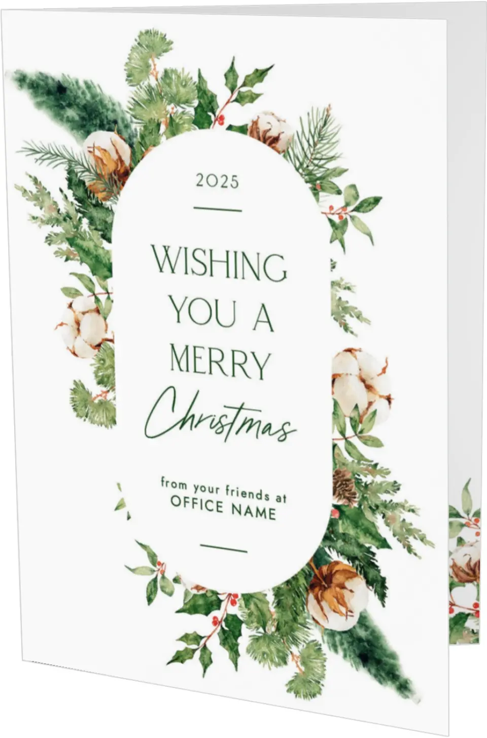 This is a 4.8" x 6.8" Folded Christmas Card called Wreath of Cheer printed in full color