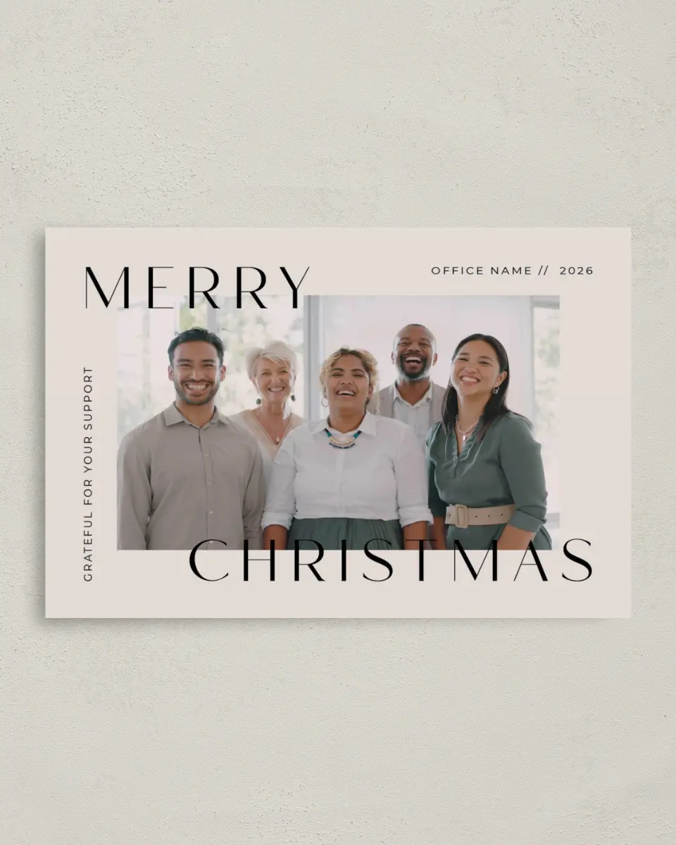 This is a 4.8" x 6.8" Folded Christmas Card called Office Christmas printed in full color