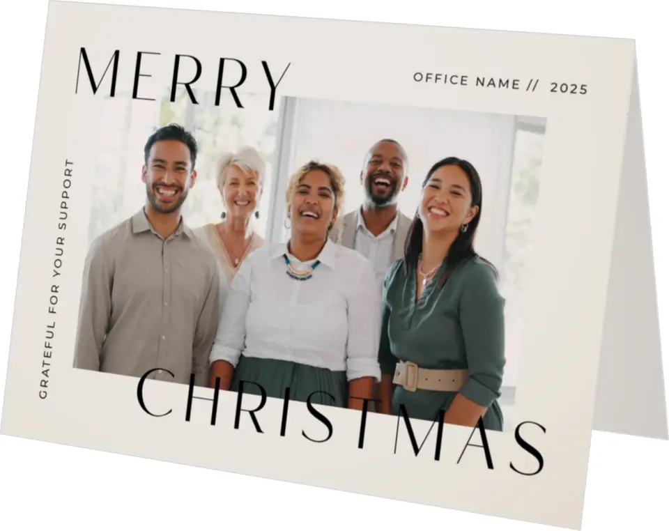 This is a 4.8" x 6.8" Folded Christmas Card called Office Christmas printed in full color