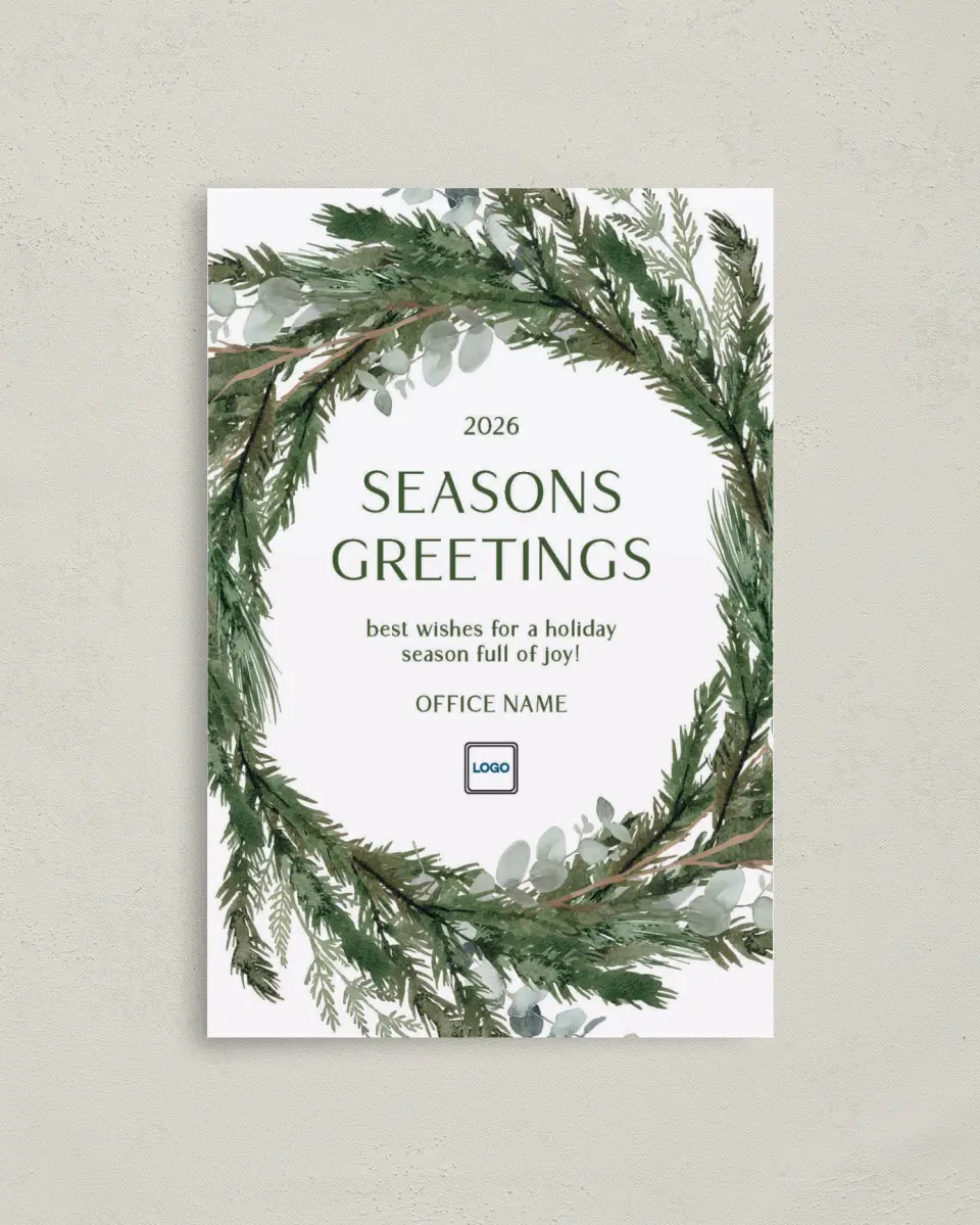 This is a 4.8" x 6.8" Folded Christmas Card called Christmas Wreath printed in full color