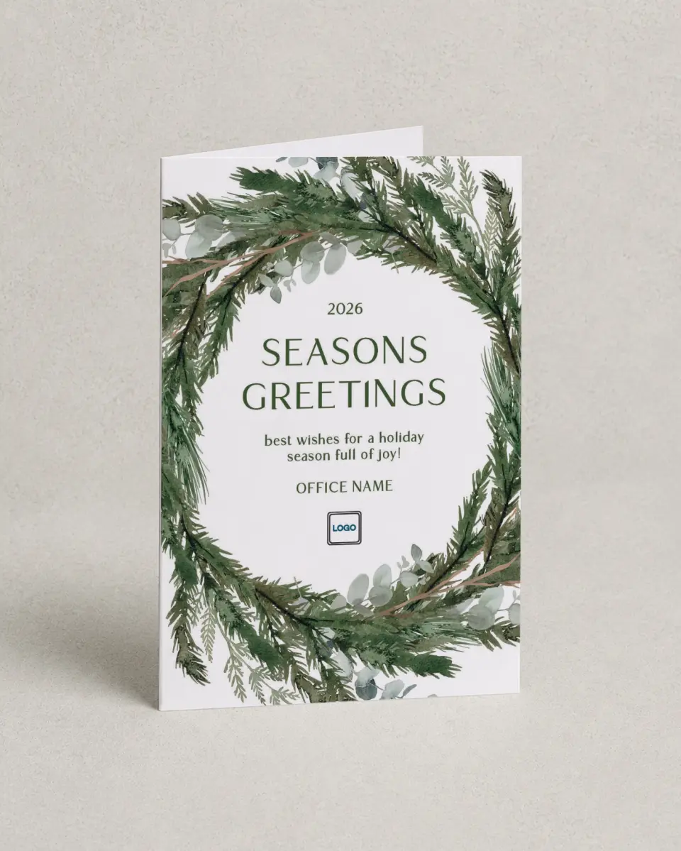 This is a 4.8" x 6.8" Folded Christmas Card called Christmas Wreath printed in full color