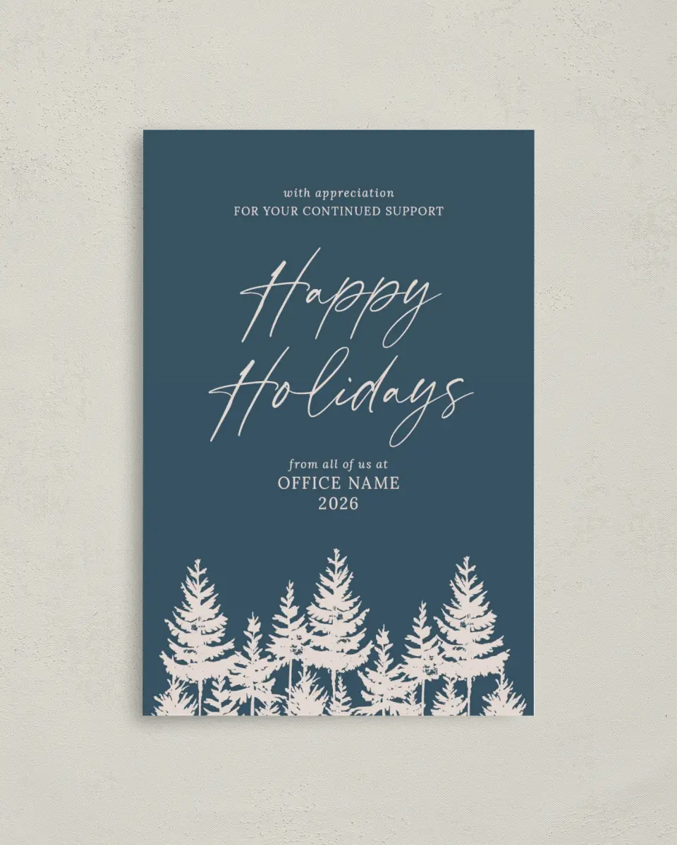This is a 4.8" x 6.8" Folded Christmas Card called Silhouette Solstice printed in full color