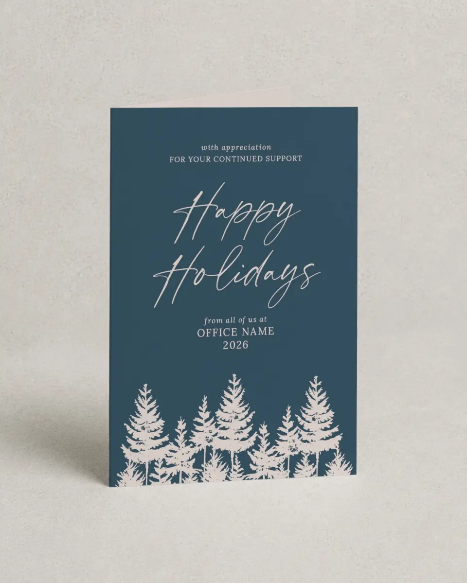 This is a 4.8" x 6.8" Folded Christmas Card called Silhouette Solstice printed in full color