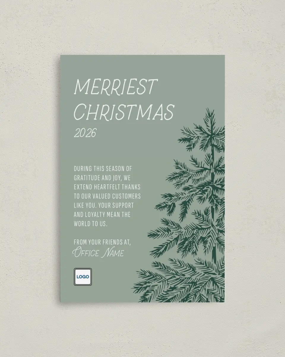 This is a 4.8" x 6.8" Folded Christmas Card called Christmas Evergreen printed in full color