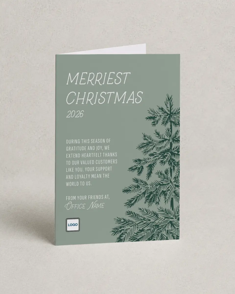 This is a 4.8" x 6.8" Folded Christmas Card called Christmas Evergreen printed in full color
