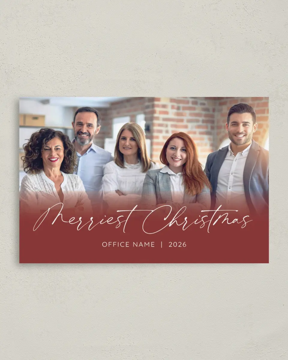 This is a 4.8" x 6.8" Folded Christmas Card called Our Family to Yours printed in full color