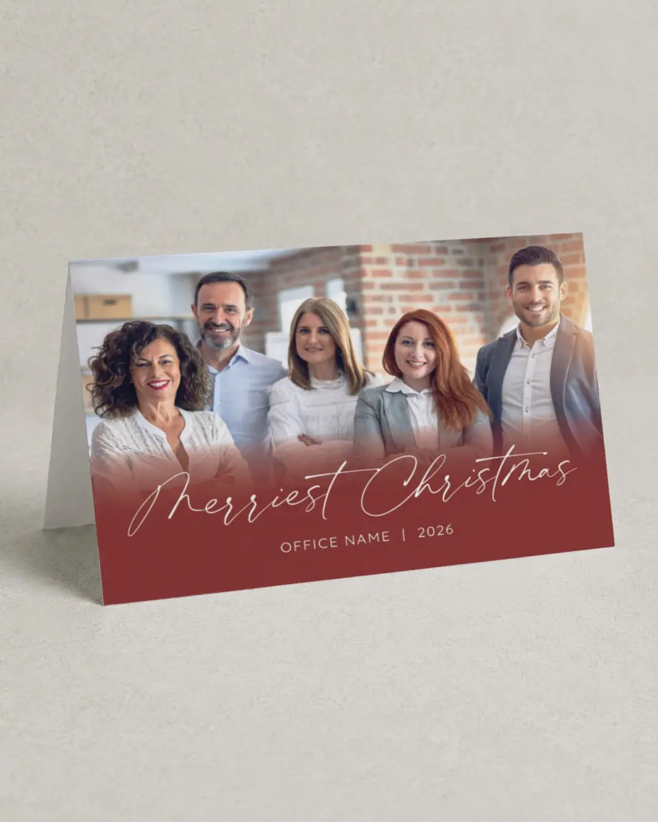This is a 4.8" x 6.8" Folded Christmas Card called Our Family to Yours printed in full color