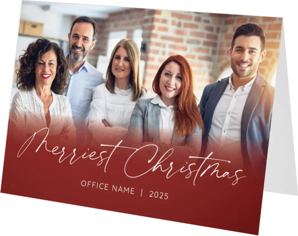 This is a 4.8" x 6.8" Folded Christmas Card called Our Family to Yours printed in full color