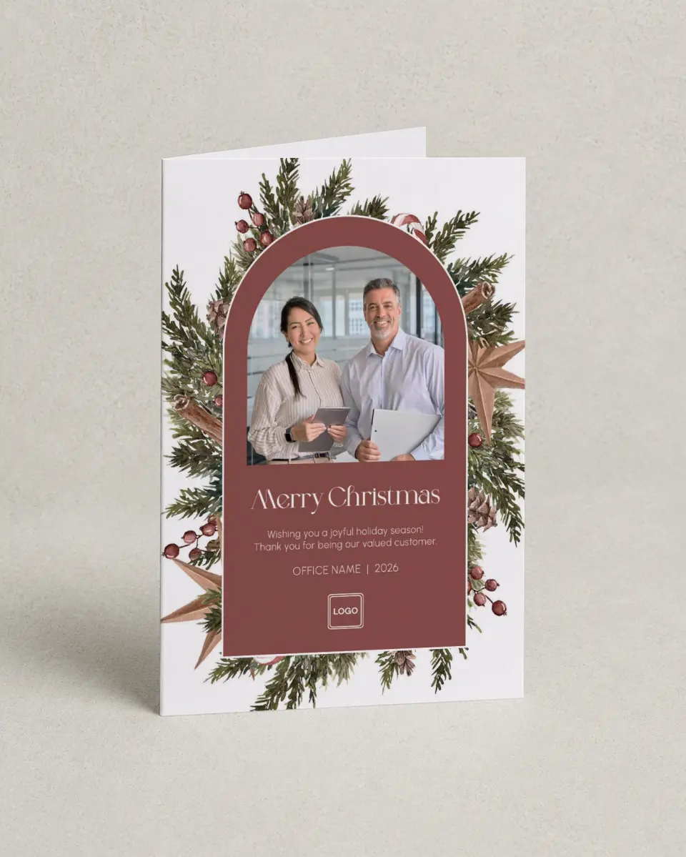 This is a 4.8" x 6.8" Folded Christmas Card called Harvest Holiday printed in full color
