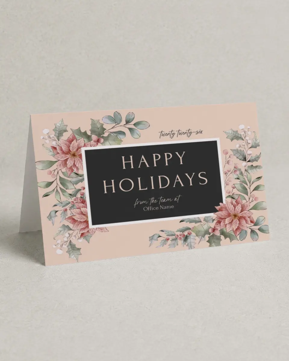This is a 4.8" x 6.8" Folded Christmas Card called Poinsettia Paradise printed in full color