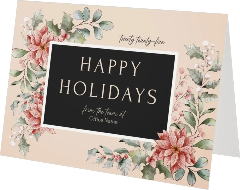 This is a 4.8" x 6.8" Folded Christmas Card called Poinsettia Paradise printed in full color