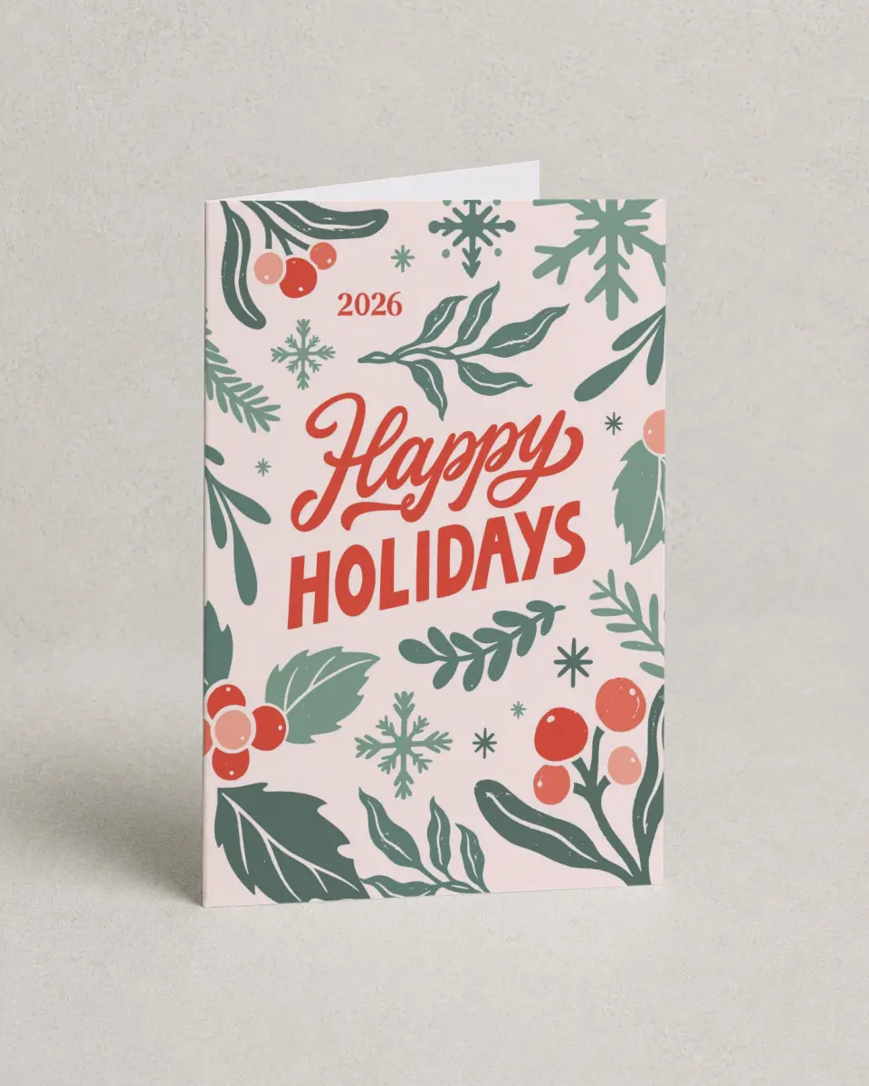 This is a 4.8" x 6.8" Folded Christmas Card called Retro Holiday printed in full color