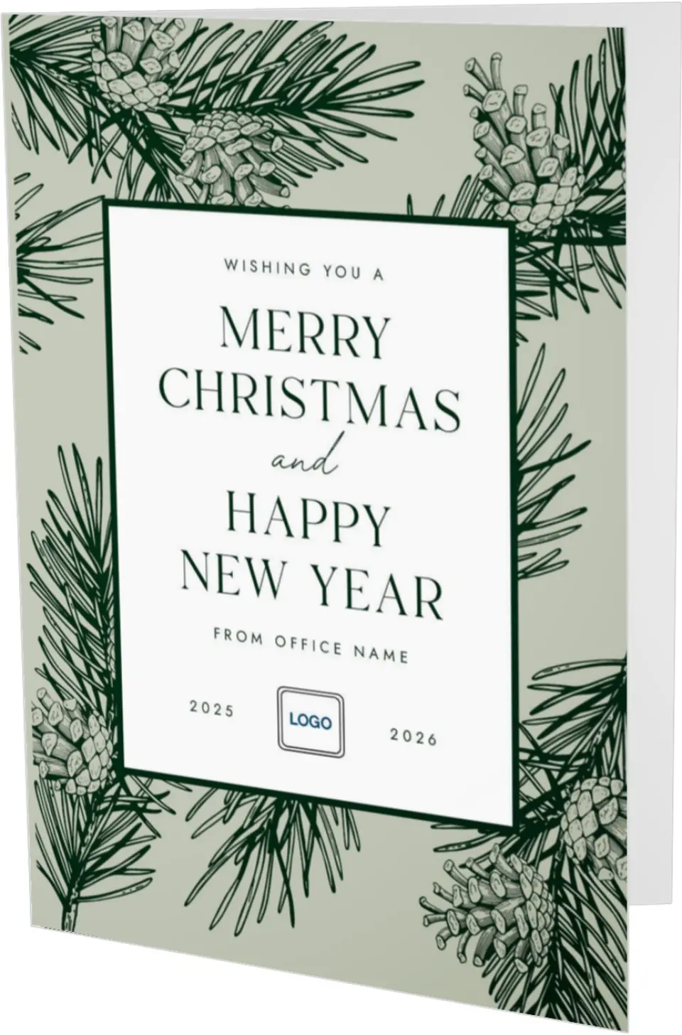 This is a 4.8" x 6.8" Folded Christmas Card called Festive Pine printed in full color