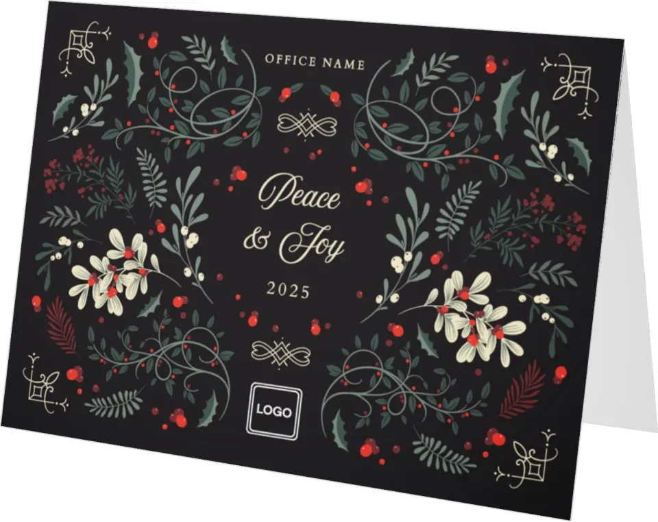 This is a 4.8" x 6.8" Folded Christmas Card called Flourishing Peace printed in full color