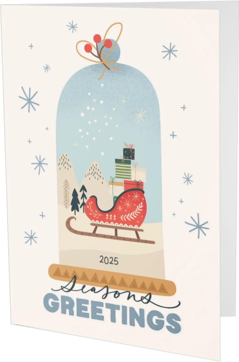 This is a 4.8" x 6.8" Folded Christmas Card called Seasonal Snow Globe printed in full color