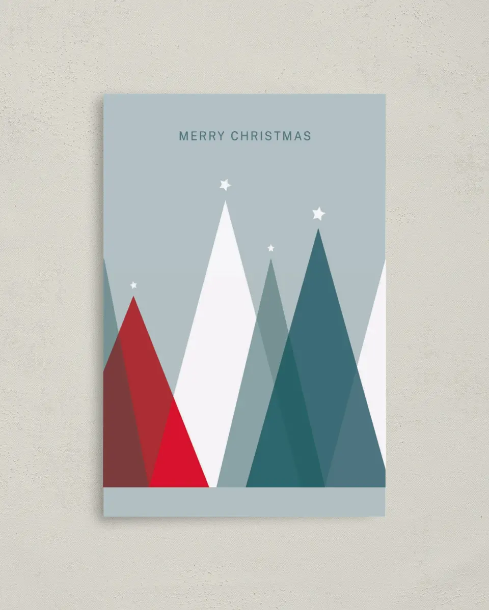 This is a 4.8" x 6.8" Folded Christmas Card called Transparent Trees printed in full color