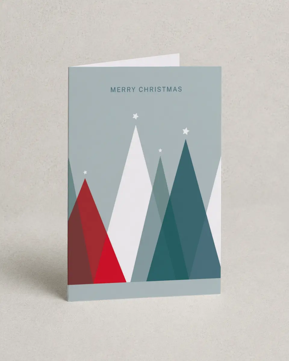 This is a 4.8" x 6.8" Folded Christmas Card called Transparent Trees printed in full color