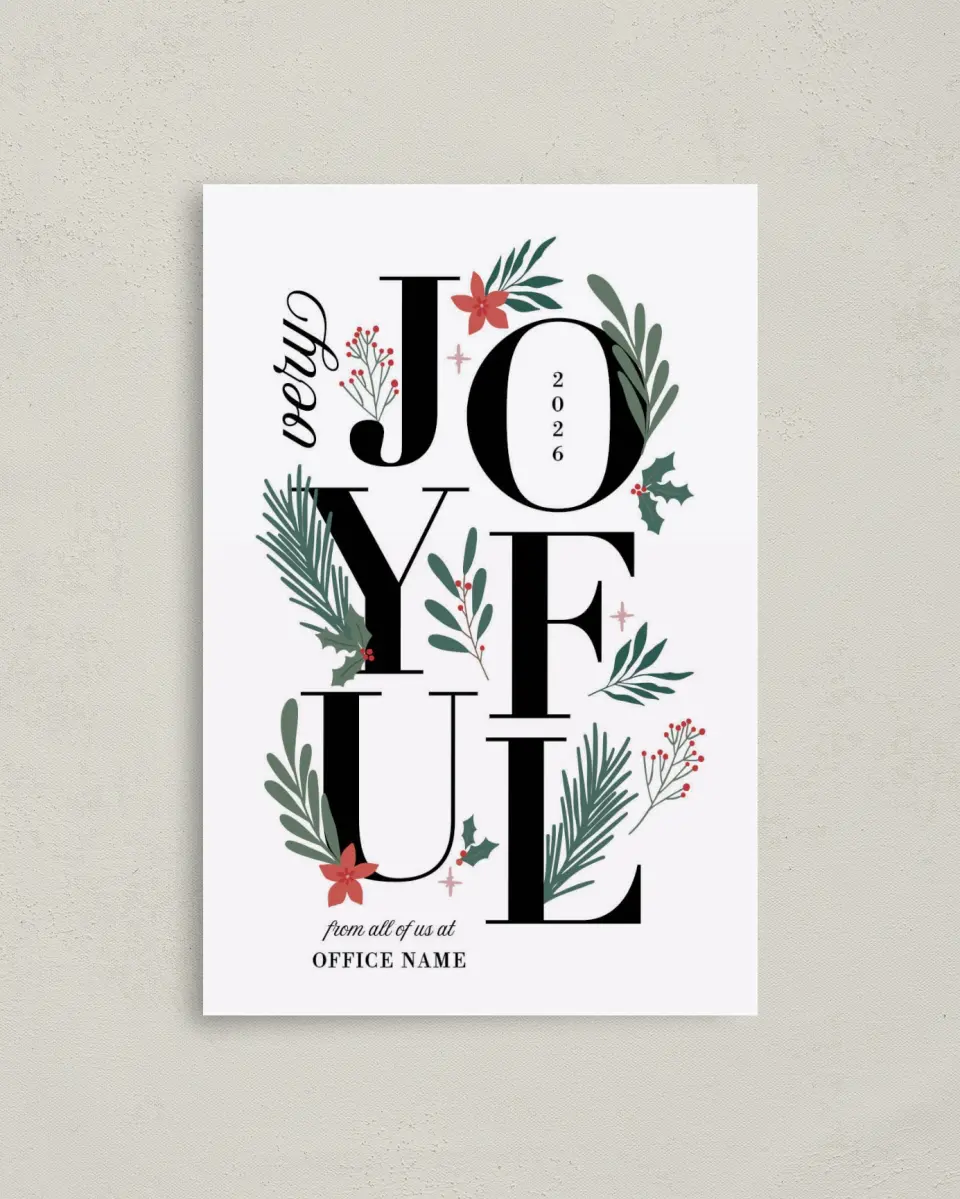 This is a 4.8" x 6.8" Folded Christmas Card called Joyful Boughs printed in full color