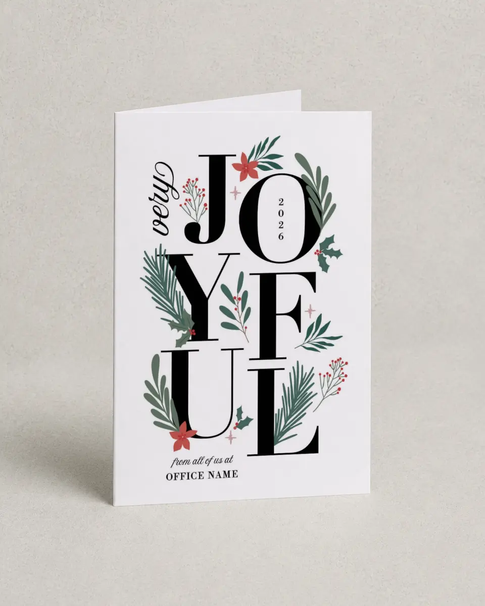 This is a 4.8" x 6.8" Folded Christmas Card called Joyful Boughs printed in full color