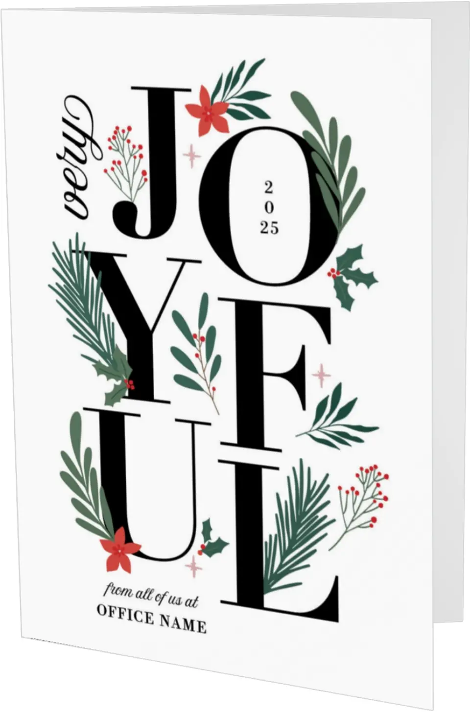 This is a 4.8" x 6.8" Folded Christmas Card called Joyful Boughs printed in full color