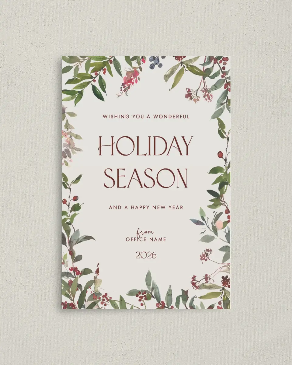 This is a 4.8" x 6.8" Folded Christmas Card called Seasonal Berries printed in full color