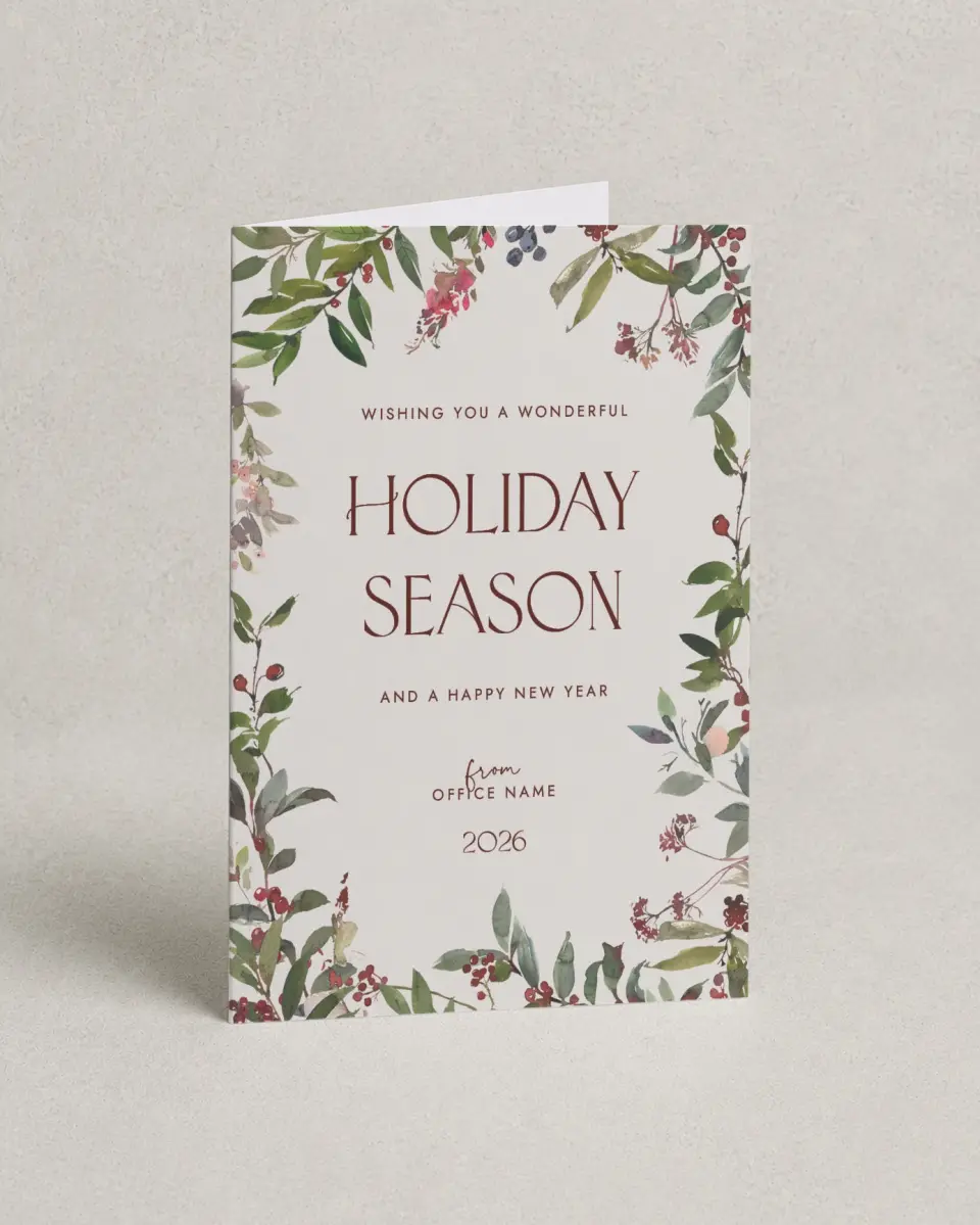 This is a 4.8" x 6.8" Folded Christmas Card called Seasonal Berries printed in full color