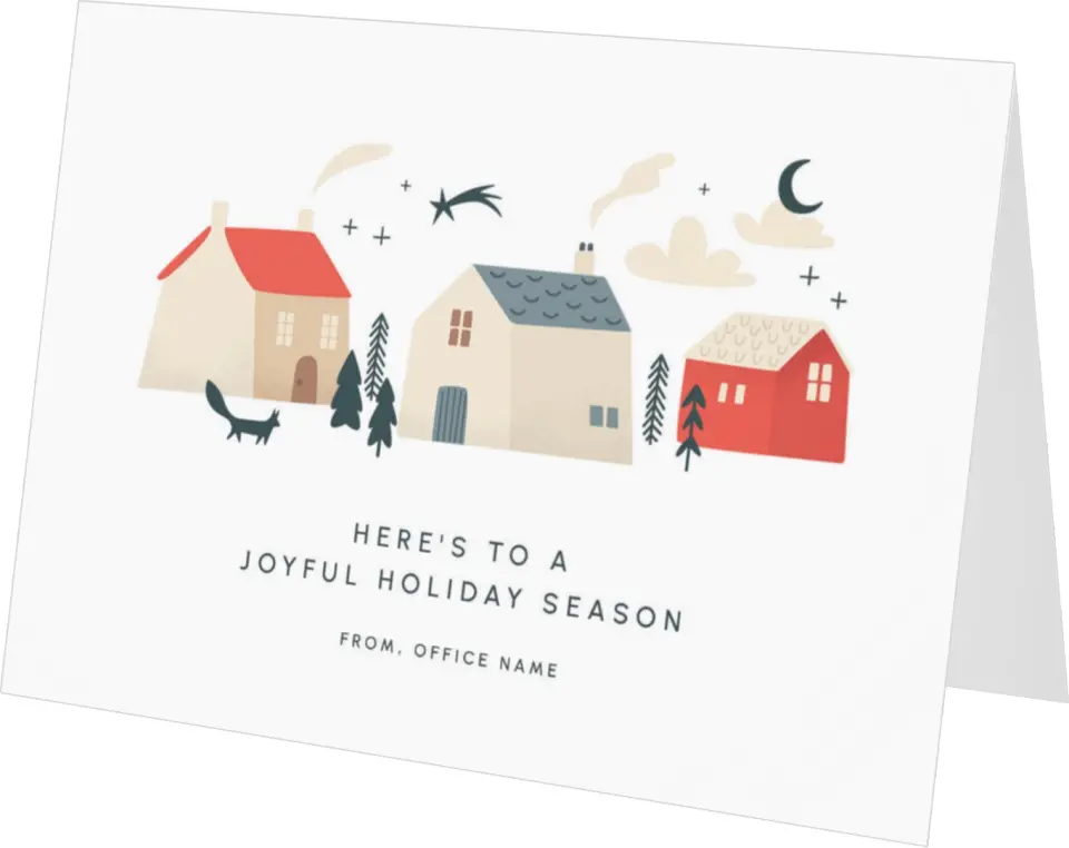 This is a 4.8" x 6.8" Folded Christmas Card called Cozy Village printed in full color
